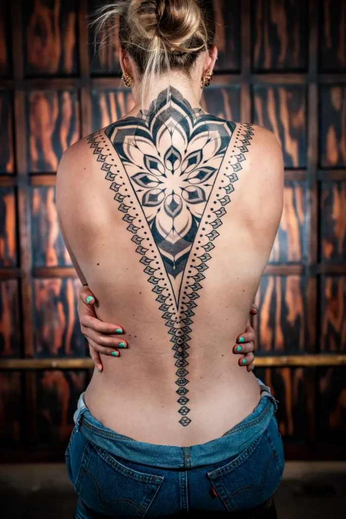 Jess's ornamental backpiece, by Simon Halpern, Kāneʻohe, Oahu